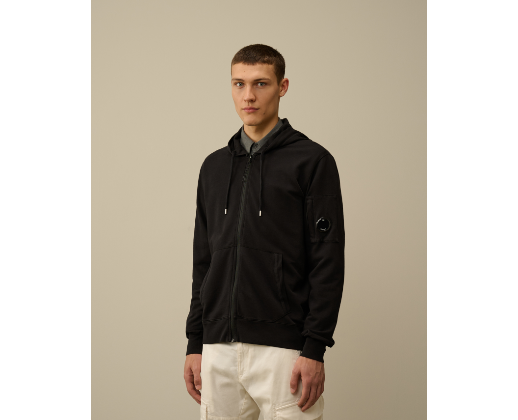 C.P. Company Light Fleece Zipped Hooded Sweatshirt Black - 7tonn